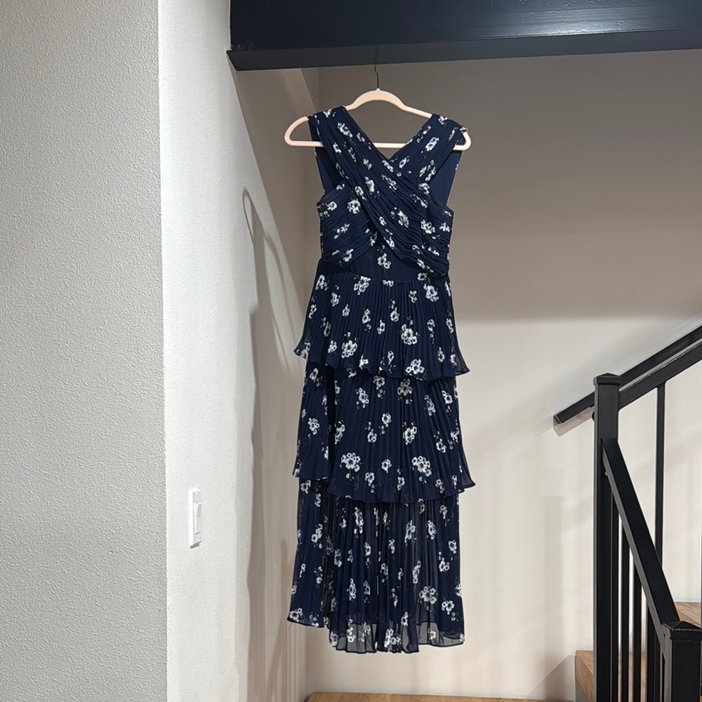 Floral Navy Blue Tiered Dress